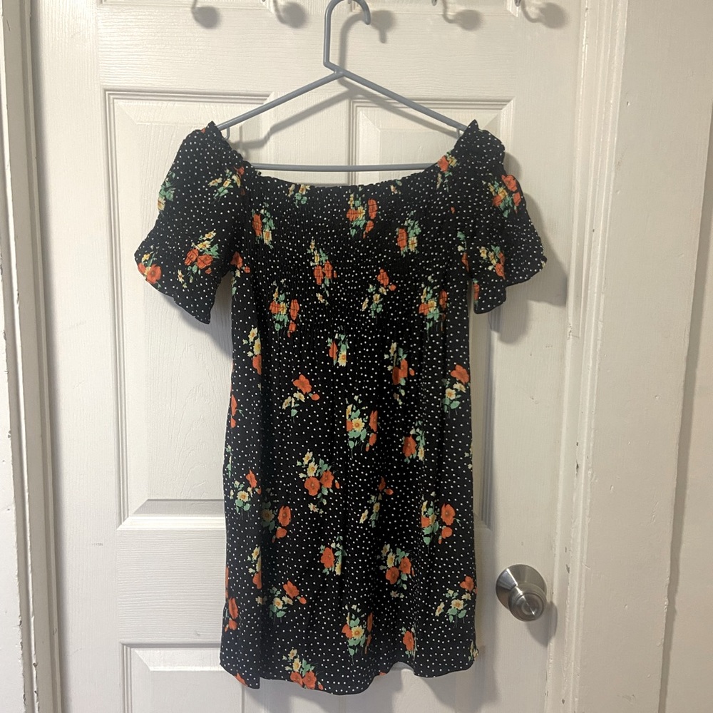 Zara off the shoulder floral dress.
